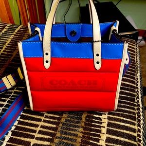 Red, Light Blue, Navy Blue Authentic Coach Purse.